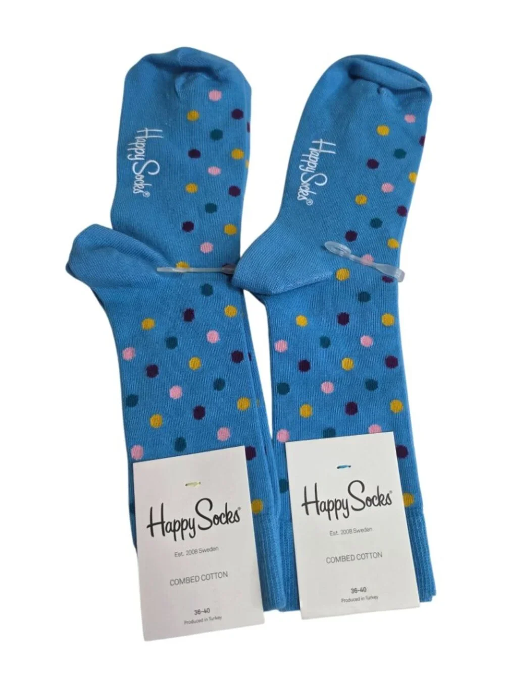 Happy Socks Disco Dot Pop Crew Socks 2 Pair Blue Unisex 36-40 NWT